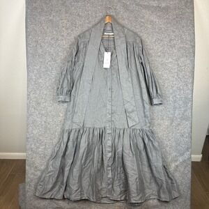 Greek Archaic Kori Maxi Dress XS Grey 100% Linen With Belt Button Up NWT NEW